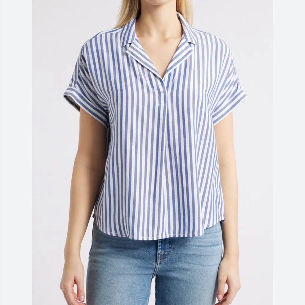 Day +‎ Moon Size Small Oversized Blue and White Striped Shirt
